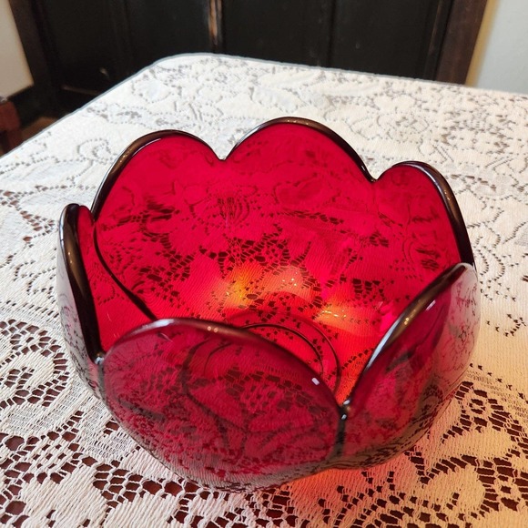 Viking Other - Viking Glass, Red Amberina, Six Petal Tulip Bowl